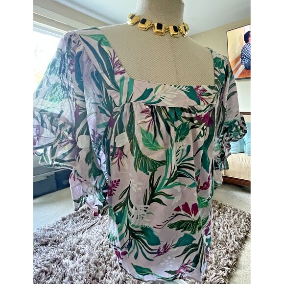 3X (24W-26W) Terra & Sky Woman's Plus Size Short Sleeve Peasant Top Lilac Ruffle - Picture 4 of 11